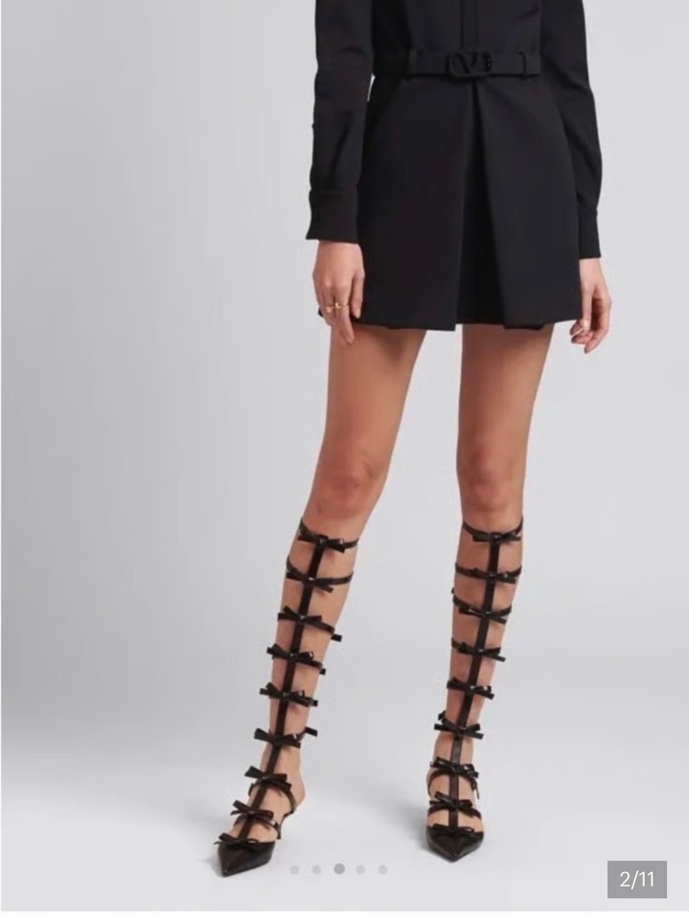 Valentino Garavani Black Bow-Embellished Knee-High Gladiator Pumps